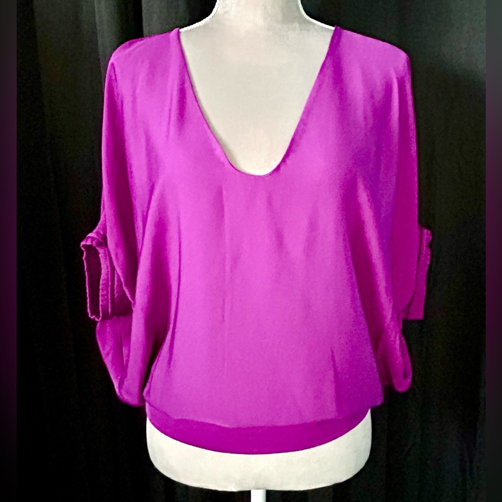 Diane Von Furstenberg Purple Silk Drapey Top w/ Tie Waist, US Size 4